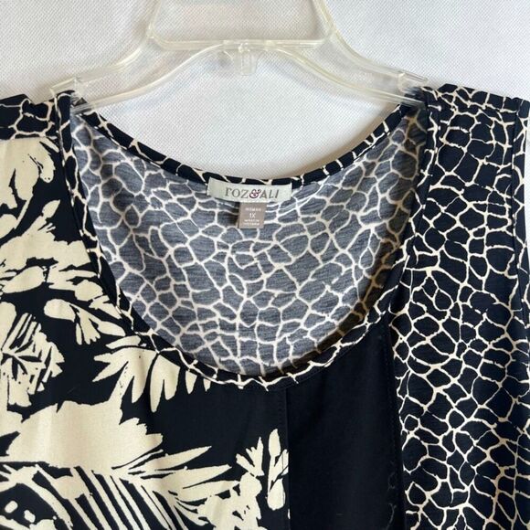 Roz & Ali Scoop Neck Draped Mixed Print Tank Top Plus Size 1X - Picture 3 of 8